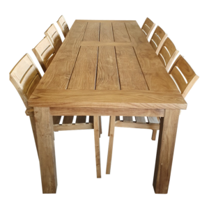 Robuuste Teak Tuinset 9 delig Tuintafel 300 cm Harti stapelstoelen