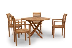 q7w2e9r4t1z.online Tuinset ronde klaptafel 100 cm 4 Langkawi stapelstoelen