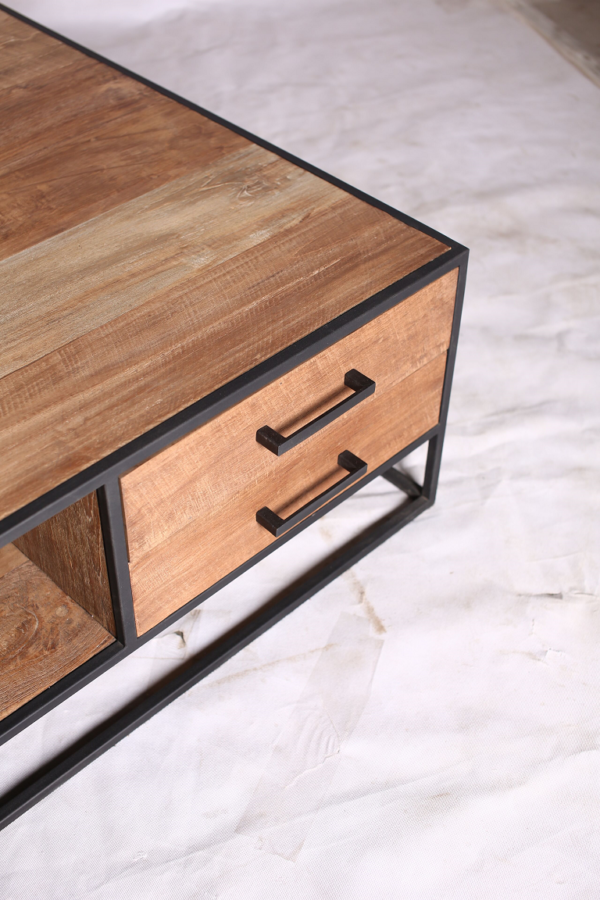 Metal teak salontafel Banjar 100 cm vierkant