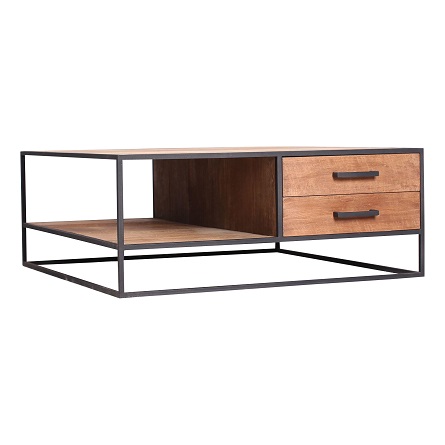 Metal teak salontafel Banjar 100 cm vierkant