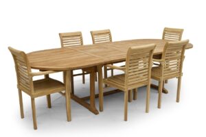 q7w2e9r4t1z.online Tuinset Uitschuiftafel Ovaal met 6 Stapelstoel Langkawi