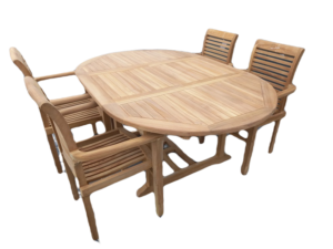 teak tuinset uitschuiftafel met Langkawi stapelstoel