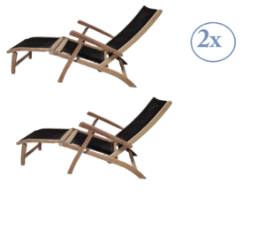 Serini Teak Textilene deckchair zwart set van 2