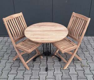 Teak Bistro Tuinset Ø 70cm klapstoel Bali zonder armleuning