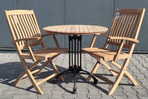 Teak Bistro Tuinset Ø 70cm klapstoel Bali met armleuning