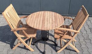 Teak Bistro Tuinset Ø 80cm klapstoel Bali met armleuning