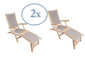 Serini Teak Textilene deckchair taupe set van 2