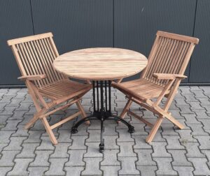 Teak Bistro Tuinset Ø 80cm klapstoel Aru met armleuning