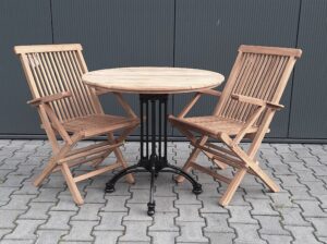 Teak Bistro Tuinset Ø 70cm klapstoel Aru met armleuning