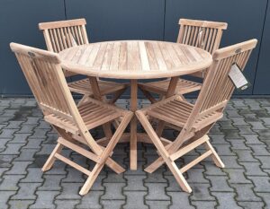 Summer Garden Tuinset Teak Tuintafel Amazone Ø 110 cm met 4 texas klapstoelen
