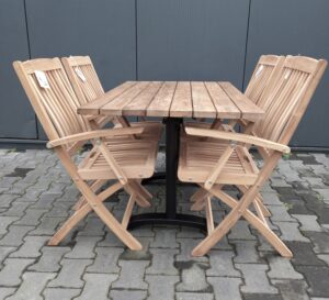 Teak Horeca Tuinset 120 x 80 cm klaptafel met 4 Bali klapstoelen met armleuningen