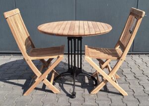 Teak Bistro Tuintafel Ø 70cm met 2 Texas Klapstoelen