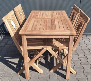 Teak Tuinset Sempit tuintafel 120 x 70 met 4 Texas klapstoelen
