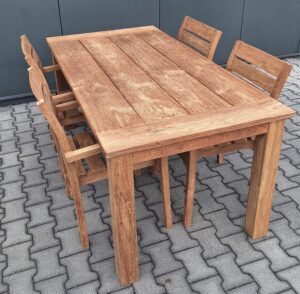 Teak Tuinset St. Tropez 180×90 en 4 Harti Teak Tuin Stapelstoelen