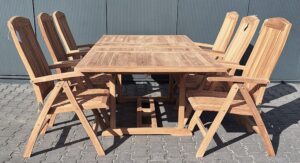 q7w2e9r4t1z.online Tuinset Uitschuiftafel 180–240 cm met 6 Bali verstelbare tuinstoelen