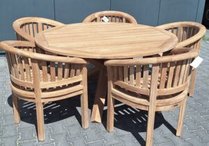 Tuinset Kruispoot Tuintafel 150 cm en 5 Bananenfauteuils